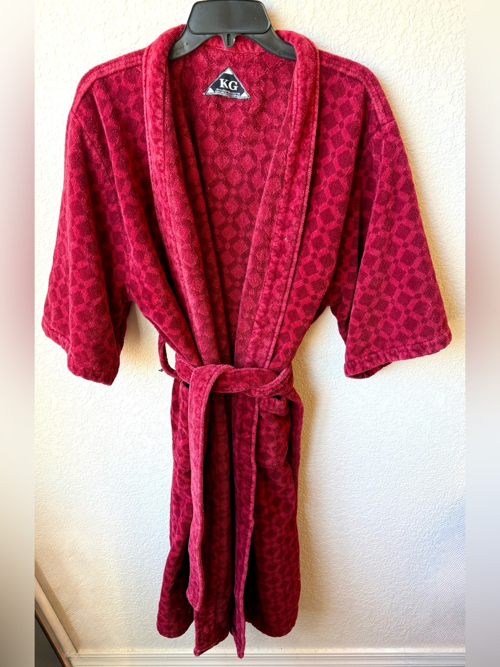 Vintage Terry Cloth Red Plush Cotton Bathrobe - Cozy Spa Robe